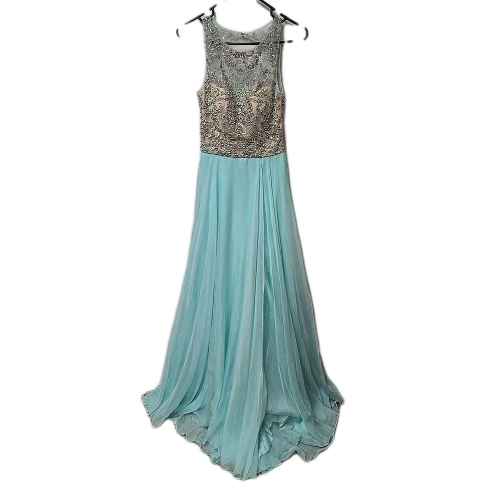 Cassandra Stone Mac Duggal‎ Turquoise Rhinestone Evening Party Prom DressSize 6